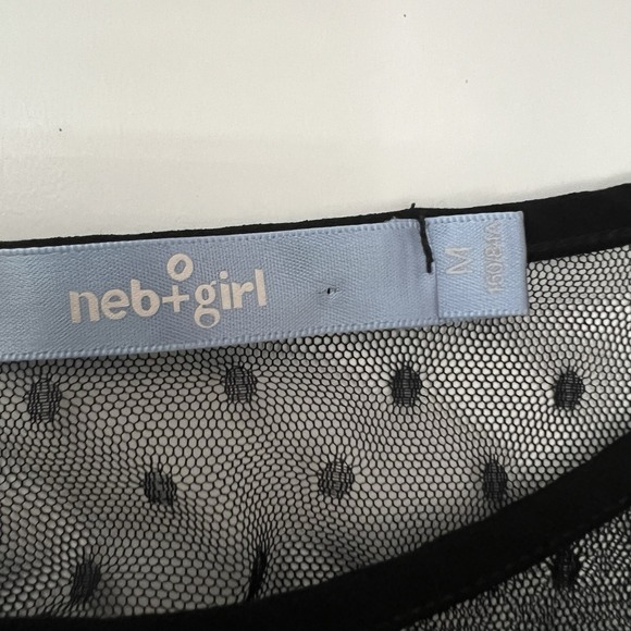 Neb & Girl Dress Womens Medium Shift Black Mesh Bell Sleeves Classic Sheer Panel - Picture 10 of 10